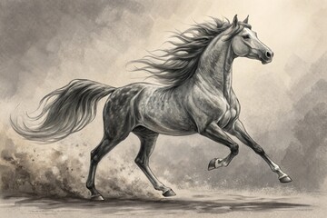 horse riding in a black and white drawing, generative ai, ai generated