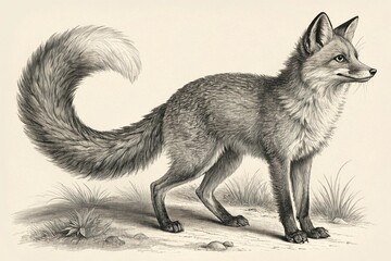 red fox vulpes drawing vintage, generative ai, ai generated