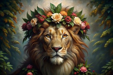 regal lion portrait, generative ai, ai generated