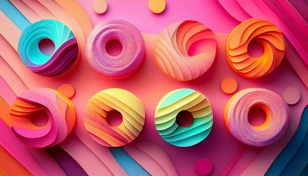 Fun and colorful circular designs and paper art wallpaper; paper made donut created with paper cut design; paper origami, circle and circular pattern; graphic resources; graphic elements; artistic
