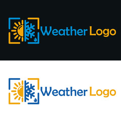 Weather logo in the form of a sun and snowflake with a drop