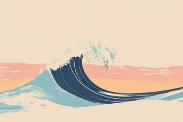 Vibrant ocean wave crashing on shore during sunset creating a serene coastal atmosphere