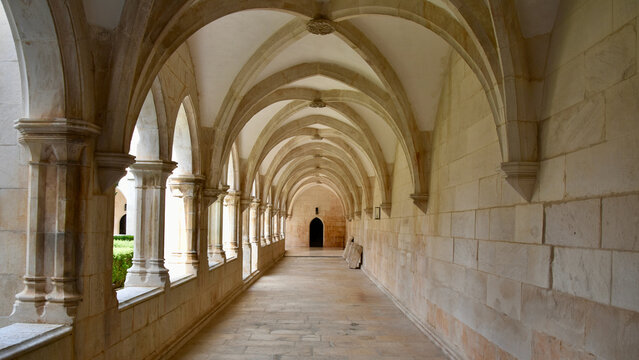 Late Gothic Portuguese Monastery Courtyard Arcade with Ribbed Vaulted Ceiling