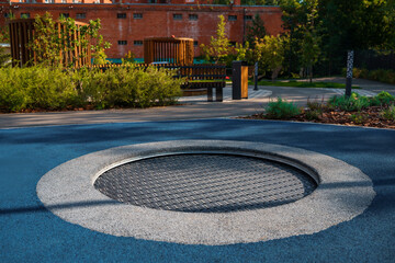 Obraz premium A children's trampoline on the playground outside.