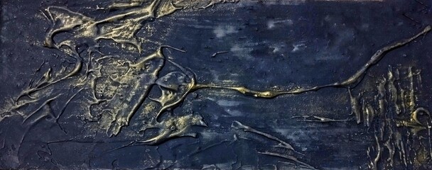 Contemporary high texture abstract painting in natural gold dark brown background composition