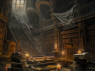 antique library with cobwebs and vintage charm