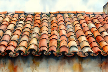 The roof is made of red tiles and has a unique design. The image has a warm and inviting mood, as the red tiles give off a sense of coziness and comfort