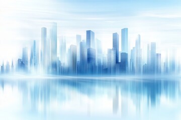 Fototapeta premium 大都市のビジネスエリアが霧に包まれた静かな朝の景色