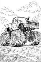 Naklejka premium Monster Truck Coloring Page for Toddlers