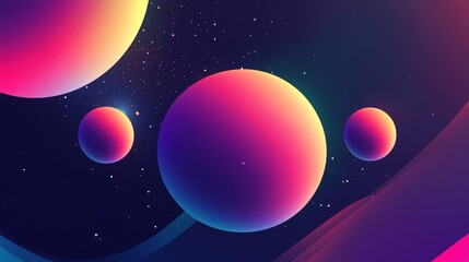 A futuristic vaporwave-inspired space scene featuring vibrant neon planets and a starry backdrop, blending gradients of pink, purple, and blue for a dreamy cosmic aesthetic
