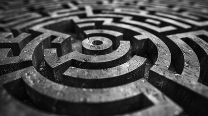 A close-up view of a complex, circular maze design with textured surfaces.