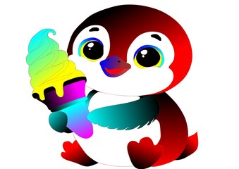 penguins eat ice cream vector illustration