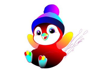 cute penguin slide and playing in snow