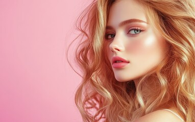 Fototapeta premium beautiful woman on pink background 