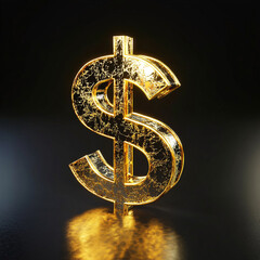 Glowing Golden Dollar Sign in Dark Background