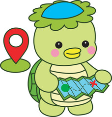 Obraz premium Kawaii japanese mythology Kappa sticker cute. Cute kappa mascot ghost japanese. 