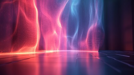 Abstract Pink and Blue Light Trails in a Dark Room