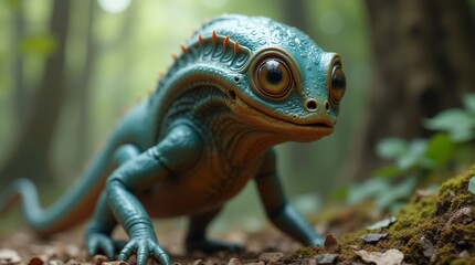 Fototapeta premium extraterrestrial creature in its natural habitat, showcasing unique features and colors, captivating and intriguing look