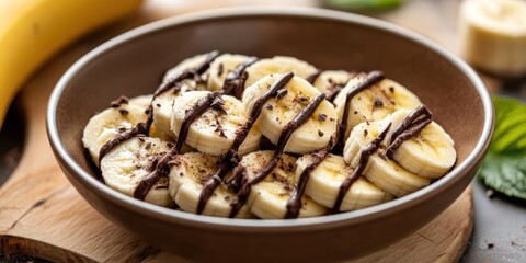 Chocolate Drizzled Banana Slices in a Bowl