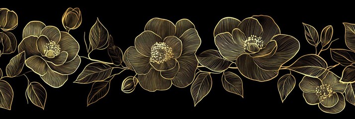 Golden Floral Branch Design Elegant Flowers Leaves