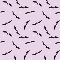 Seamless pattern of bats. Vector illustration in flat style on a pink background.