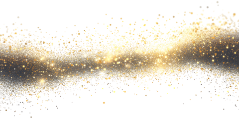Sparkling dust particles. PNG, Gold sparkle splatter border .Festive background with gold glitter and confetti for celebration. Background with glowing golden particles.