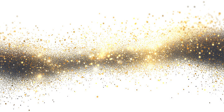 Sparkling dust particles. PNG, Gold sparkle splatter border .Festive background with gold glitter and confetti for celebration. Background with glowing golden particles.