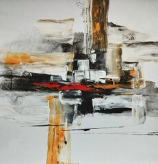 Minimalist contemporary watercolor abstract painting in grey brown color composition