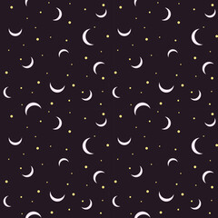 Seamless pattern with crescent moon. Vector illustration in flat style on a black background.