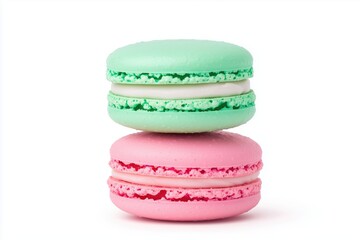 Colorful Macarons on White Background, Delightful Sweets Display