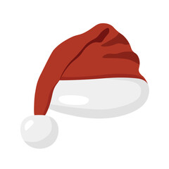 Red Santa hat on white background, flat vector, isolate on white