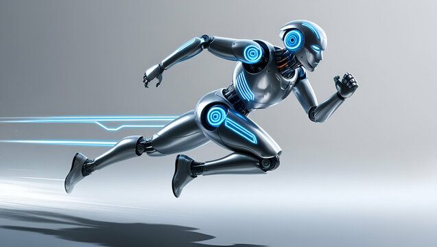 AI robot in running position , AI, robot, running, artificial intelligence, andriod, robotic, motion, dynamic, pose