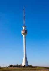 Landscape with the radio and television tower on the shore of Techirghiol lake - Romania