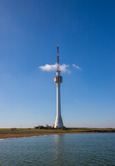 Fototapeta premium The radio and television tower in Techirghiol - Romania. It is a tower built to host a radio and TV broadcasting station