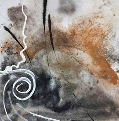 Minimalist contemporary watercolor abstract painting in grey brown color composition