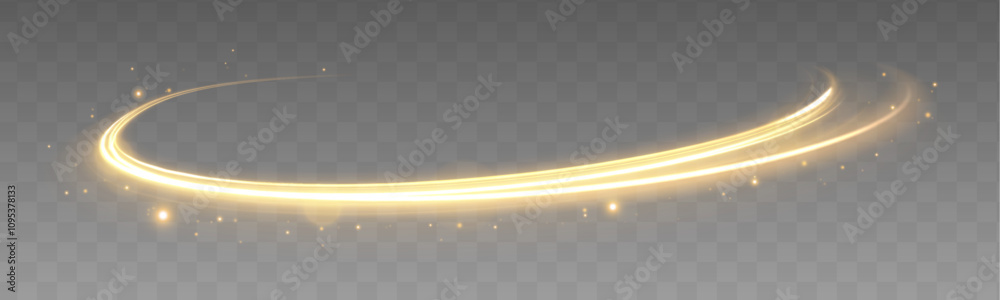 Poster golden glowing shiny spiral speed lines yellow light effect. curved yellow line light. vector transp
