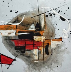 Minimalist contemporary watercolor abstract painting in grey brown color composition