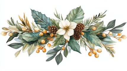 Obraz premium Watercolor Botanical Winter Floral Arrangement Design