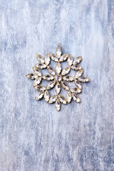 Christmas ornament on wooden background. Soft focus. Top view. Copy space.	