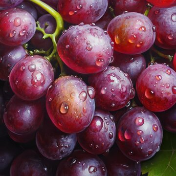 Juicy Red Grapes with Water Droplets