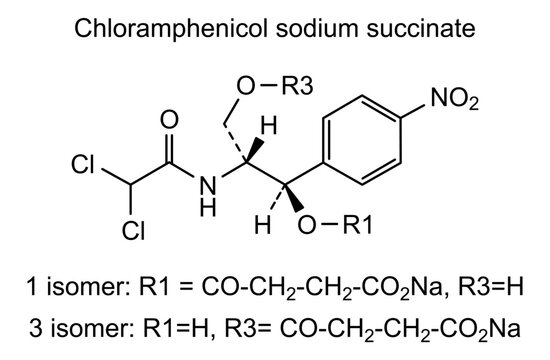 Chemical structure of chloramphenicol sodium succinate, drug substance