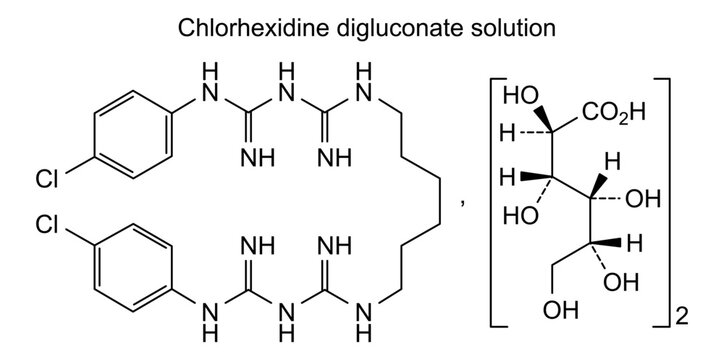 Chemical structure of chlorhexidine digluconate solution, drug substance