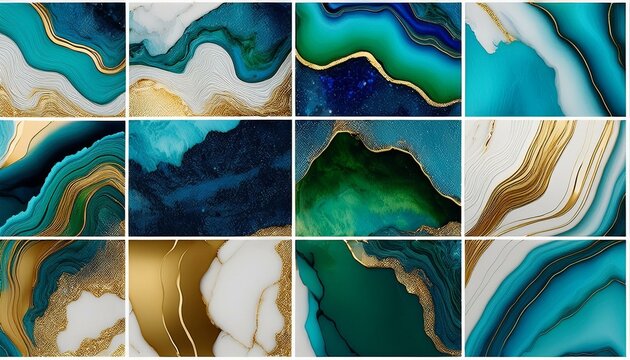 multi-split background, separated images, resin wallpapers, white, blue, green