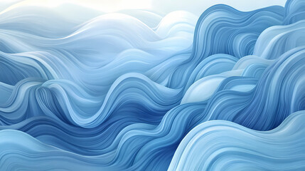Fototapeta premium Stylized abstract art with flowing blue wave patterns on a soft blue background, modern flat design. Abstract Wave Motion. Illustration