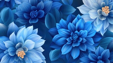 Obraz premium Vivid Blue Dahlias Floral Artistic Close Up