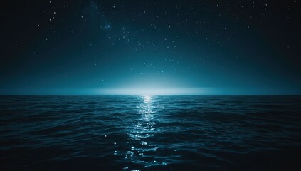 夜空に輝く星と静かな海の間に広がる神秘的な風景