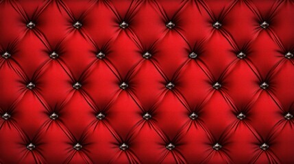 Red Upholstery With Diamond Pattern And Metal Studs
