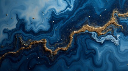 Naklejka premium Luxurious Navy Blue Wallpaper with Gold Powder and Liquid Swirls for Elegant Interior Design Projects and Modern Aesthetics