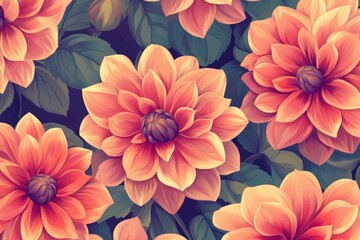 Vivid Orange Dahlias Bloom Abundantly Amid Lush Green Foliage