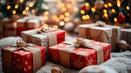 Charming Holiday Gift Scene with Festive Decor and Warm Lighting